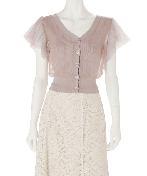 MERCURYDUO(マーキュリーデュオ)の「チュールドッキングコンパクトニット(ニット/セーター・レディース・ベージュ/オフホワイト/ミント/ベビーピンク・FREE)」の4枚目の写真