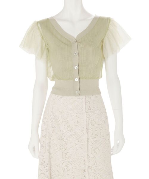 MERCURYDUO(マーキュリーデュオ)の「チュールドッキングコンパクトニット(ニット/セーター・レディース・ベージュ/オフホワイト/ミント/ベビーピンク・FREE)」の3枚目の写真