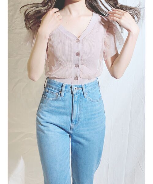 MERCURYDUO(マーキュリーデュオ)の「チュールドッキングコンパクトニット(ニット/セーター・レディース・ベージュ/オフホワイト/ミント/ベビーピンク・FREE)」の14枚目の写真