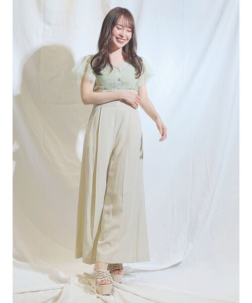 MERCURYDUO(マーキュリーデュオ)の「チュールドッキングコンパクトニット(ニット/セーター・レディース・ベージュ/オフホワイト/ミント/ベビーピンク・FREE)」の7枚目の写真