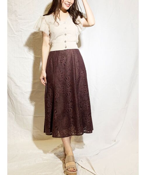 MERCURYDUO(マーキュリーデュオ)の「チュールドッキングコンパクトニット(ニット/セーター・レディース・ベージュ/オフホワイト/ミント/ベビーピンク・FREE)」の8枚目の写真