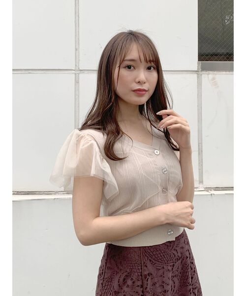 MERCURYDUO(マーキュリーデュオ)の「チュールドッキングコンパクトニット(ニット/セーター・レディース・ベージュ/オフホワイト/ミント/ベビーピンク・FREE)」の17枚目の写真