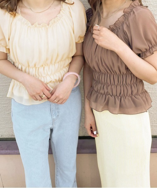 apres jour clair（アプレジュールクレア）の「【apres jour clair】シフォンギャザーブラウス【ZOZOTOWN限定アイテム】（シャツ/ブラウス・レディース・ピンクベージュ/アイボリー/モカ・X-LARGE/フリー）」の10枚目の写真
