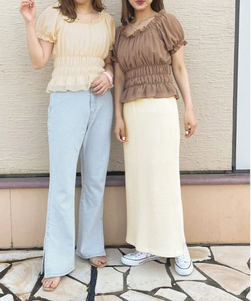 apres jour clair（アプレジュールクレア）の「【apres jour clair】シフォンギャザーブラウス【ZOZOTOWN限定アイテム】（シャツ/ブラウス・レディース・ピンクベージュ/アイボリー/モカ・X-LARGE/フリー）」の11枚目の写真