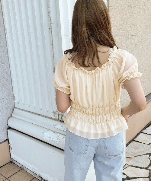 apres jour clair（アプレジュールクレア）の「【apres jour clair】シフォンギャザーブラウス【ZOZOTOWN限定アイテム】（シャツ/ブラウス・レディース・ピンクベージュ/アイボリー/モカ・X-LARGE/フリー）」の6枚目の写真