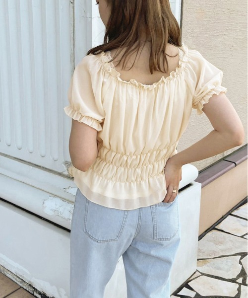 apres jour clair（アプレジュールクレア）の「【apres jour clair】シフォンギャザーブラウス【ZOZOTOWN限定アイテム】（シャツ/ブラウス・レディース・ピンクベージュ/アイボリー/モカ・X-LARGE/フリー）」の7枚目の写真