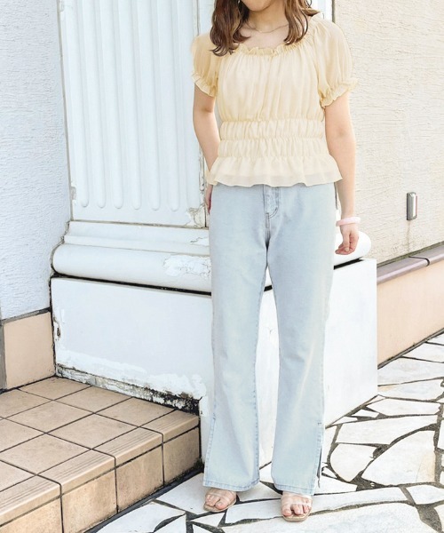 apres jour clair（アプレジュールクレア）の「【apres jour clair】シフォンギャザーブラウス【ZOZOTOWN限定アイテム】（シャツ/ブラウス・レディース・ピンクベージュ/アイボリー/モカ・X-LARGE/フリー）」の8枚目の写真