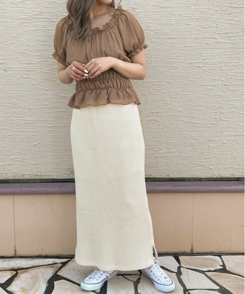 apres jour clair（アプレジュールクレア）の「【apres jour clair】シフォンギャザーブラウス【ZOZOTOWN限定アイテム】（シャツ/ブラウス・レディース・ピンクベージュ/アイボリー/モカ・X-LARGE/フリー）」の18枚目の写真