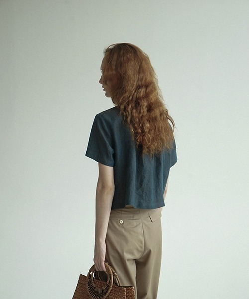 chuclla(チュクラ)の「【LeonoraYang】Linen half-sleeve jacket chw1548(ノーカラージャケット・レディース・ダークブルー/ダークブラウン・S/M/L)」の8枚目の写真