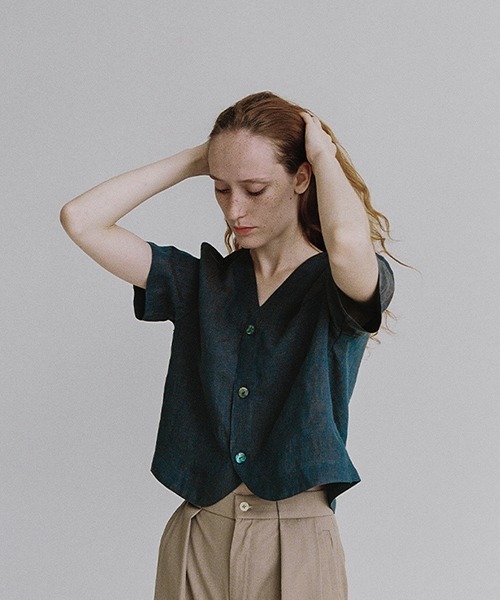 chuclla(チュクラ)の「【LeonoraYang】Linen half-sleeve jacket chw1548(ノーカラージャケット・レディース・ダークブルー/ダークブラウン・S/M/L)」の10枚目の写真