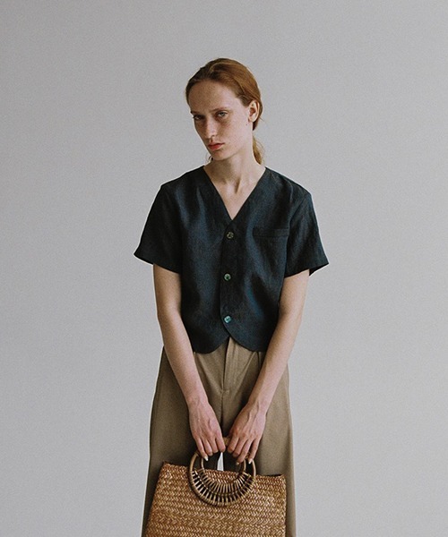 chuclla(チュクラ)の「【LeonoraYang】Linen half-sleeve jacket chw1548(ノーカラージャケット・レディース・ダークブルー/ダークブラウン・S/M/L)」の11枚目の写真