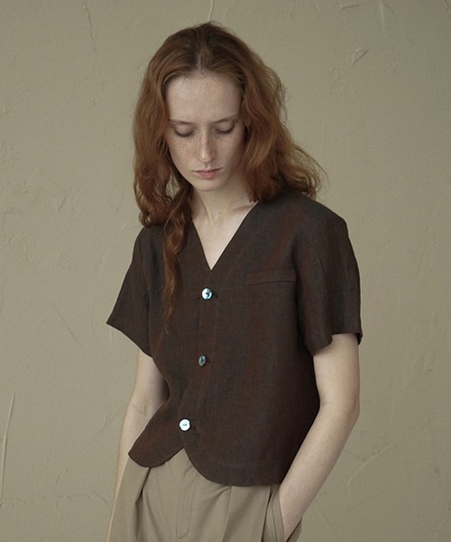 chuclla(チュクラ)の「【LeonoraYang】Linen half-sleeve jacket chw1548(ノーカラージャケット・レディース・ダークブルー/ダークブラウン・S/M/L)」の14枚目の写真