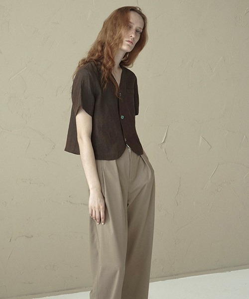 chuclla(チュクラ)の「【LeonoraYang】Linen half-sleeve jacket chw1548(ノーカラージャケット・レディース・ダークブルー/ダークブラウン・S/M/L)」の15枚目の写真