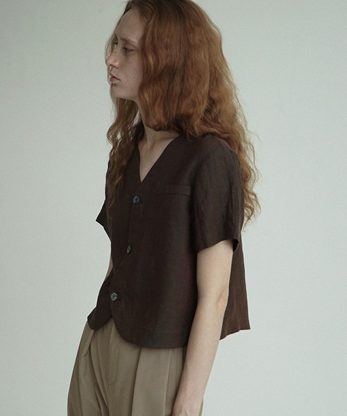 chuclla(チュクラ)の「【LeonoraYang】Linen half-sleeve jacket chw1548(ノーカラージャケット・レディース・ダークブルー/ダークブラウン・S/M/L)」の16枚目の写真