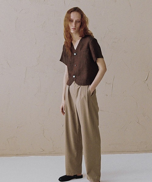 chuclla(チュクラ)の「【LeonoraYang】Linen half-sleeve jacket chw1548(ノーカラージャケット・レディース・ダークブルー/ダークブラウン・S/M/L)」の18枚目の写真