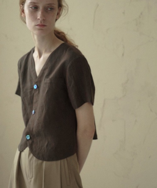 chuclla(チュクラ)の「【LeonoraYang】Linen half-sleeve jacket chw1548(ノーカラージャケット・レディース・ダークブルー/ダークブラウン・S/M/L)」の19枚目の写真