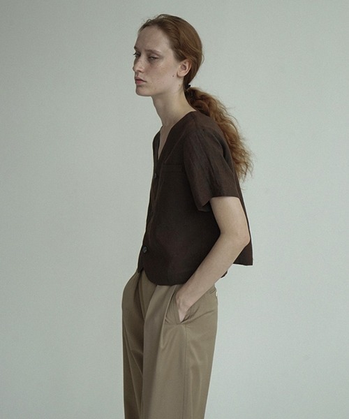 chuclla(チュクラ)の「【LeonoraYang】Linen half-sleeve jacket chw1548(ノーカラージャケット・レディース・ダークブルー/ダークブラウン・S/M/L)」の21枚目の写真
