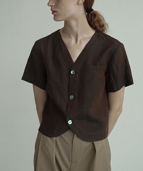 chuclla(チュクラ)の「【LeonoraYang】Linen half-sleeve jacket chw1548(ノーカラージャケット・レディース・ダークブルー/ダークブラウン・S/M/L)」の22枚目の写真