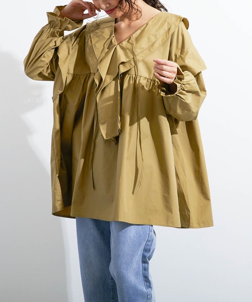 ワンピース ドレス Lala チュニックlalaborn ビッグフリルカラーチュニックミニワンピース チュニック Lala Born ララボーン のファッション