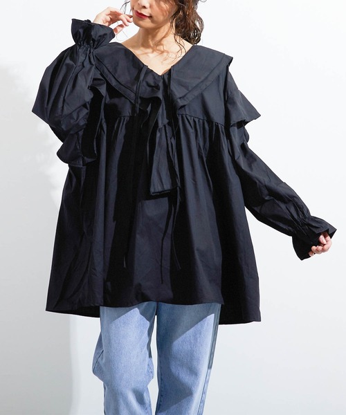 チュニック Lala ワンピース ドレスborn ララボーン のファッション Lalaborn ビッグフリルカラーチュニックミニワンピース チュニック Lala