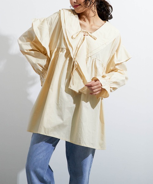 チュニック Lala ワンピース ドレスborn ララボーン のファッション Lalaborn ビッグフリルカラーチュニックミニワンピース チュニック Lala