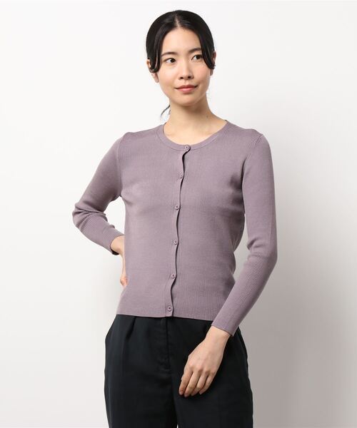 TONAL(トーナル)の「ベーシックリブクルーカーデ(カーディガン/ボレロ・レディース・ブラック/ダークグリーン/パープル/オフホワイト・38)」の1枚目の写真