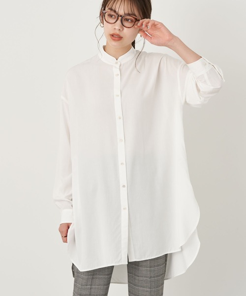 earth music&ecology（アースミュージックアンドエコロジー）の「レーヨンチュニック ＊（シャツ/ブラウス・レディース・ライトピンク/ブラック/ピンク/モカ/ミント/オフホワイト・FREE）」の2枚目の写真