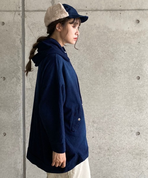 deux amour(ドゥーザムール)の「BIGデニムジャケットパーカー(デニムジャケット・レディース・ネイビー系・MEDIUM)」の7枚目の写真