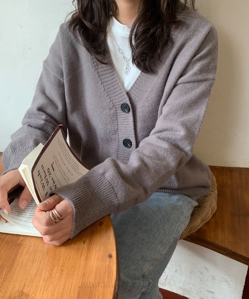 Diosfront（ディオスフロント）の「オーバーサイズVネックカーディガン（カーディガン/ボレロ・レディース・ブラック/チャコールグレー/ブラウン・FREE）」の12枚目の写真