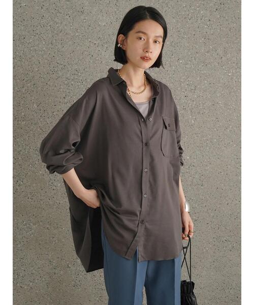 AMERICAN HOLIC（アメリカンホリック）の「★ポケット付きとろみシャツ（シャツ/ブラウス・レディース・モカ/チャコールグレー/ライトベージュ・L/M）」の4枚目の写真