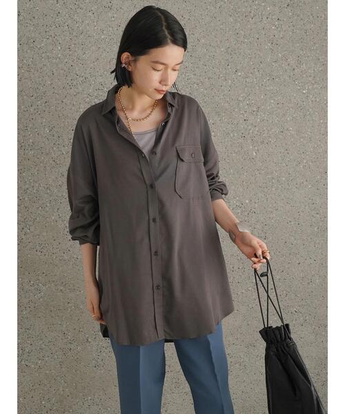 AMERICAN HOLIC（アメリカンホリック）の「★ポケット付きとろみシャツ（シャツ/ブラウス・レディース・モカ/チャコールグレー/ライトベージュ・L/M）」の13枚目の写真