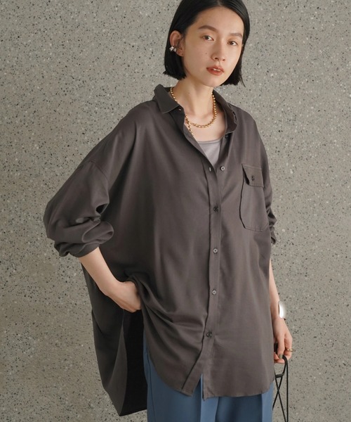 AMERICAN HOLIC（アメリカンホリック）の「★ポケット付きとろみシャツ（シャツ/ブラウス・レディース・モカ/チャコールグレー/ライトベージュ・L/M）」の2枚目の写真
