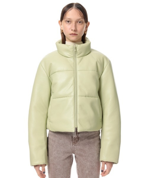 SLY（スライ）の「VEGAN LEATHER PUFFER JK ビーガンレザー ジャケット（ブルゾン・レディース・ライトグリーン/ライトベージュ・FREE）」の5枚目の写真