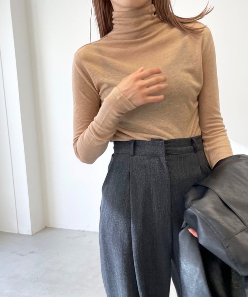 CANAL JEAN(キャナルジーン)の「via j(ヴィアジェイ) テンセルウールハイネックロングTシャツ(Tシャツ/カットソー・レディース・ブラック/オレンジ/ブルー/グリーン/アイボリー・ONE SIZE)」の1枚目の写真