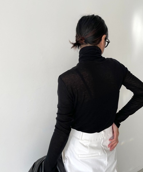 CANAL JEAN(キャナルジーン)の「via j(ヴィアジェイ) テンセルウールハイネックロングTシャツ(Tシャツ/カットソー・レディース・ブラック/オレンジ/ブルー/グリーン/アイボリー・ONE SIZE)」の12枚目の写真