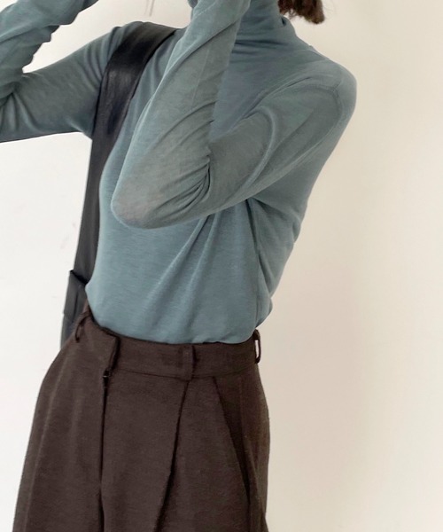 CANAL JEAN(キャナルジーン)の「via j(ヴィアジェイ) テンセルウールハイネックロングTシャツ(Tシャツ/カットソー・レディース・ブラック/オレンジ/ブルー/グリーン/アイボリー・ONE SIZE)」の16枚目の写真