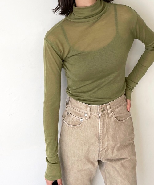 CANAL JEAN(キャナルジーン)の「via j(ヴィアジェイ) テンセルウールハイネックロングTシャツ(Tシャツ/カットソー・レディース・ブラック/オレンジ/ブルー/グリーン/アイボリー・ONE SIZE)」の13枚目の写真