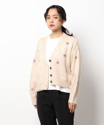Samansa Mos2 blue | フラワー刺繍カーディガン(カーディガン/ボレロ)