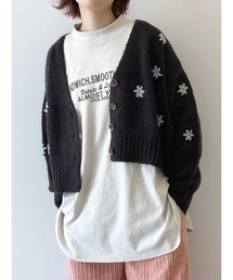 Samansa Mos2 blue | フラワー刺繍カーディガン(カーディガン/ボレロ)