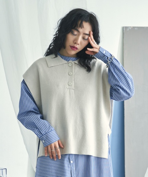 VACANCY（ヴァカンシー）の「ポロニットベスト（ベスト・レディース・ブラック/グレイッシュベージュ・FREE）」の20枚目の写真