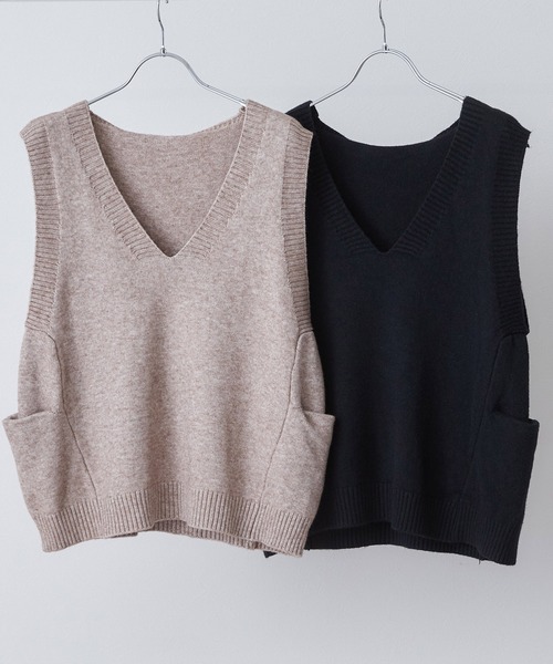 toucher du brise(トゥシェドブリーズ)の「デザインVネックニットベスト(ニット/セーター・レディース・ベージュ/ブラック・M)」の11枚目の写真