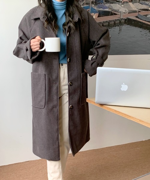 ABITOKYO（アビトーキョー）の「サイドスリットビックポケットロングチェスターコート（チェスターコート・レディース・チャコールグレー/ブラック/ベージュ/ブルー・S/M/L）」の15枚目の写真