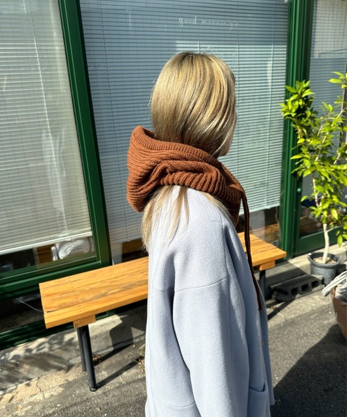 StyleSea（スタイルシー）の「ニットバラクラバ/ ネックウォーマー（ニットキャップ/ビーニー・レディース・ベージュ/ブラウン/ピンク/グリーン/アイボリー/ライラック/ミント/アイボリー系/チャコールグレー/ライム/ブラック/ブラウン系その他/キナリ/ライトグリーン/チョコ/ベビーピンク/ライトベージュ/ロイヤルブルー/スカイブルー/レッド・FREE）」の5枚目の写真