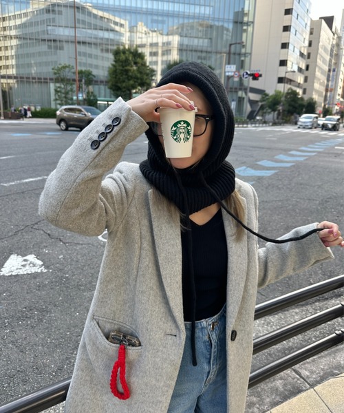 StyleSea（スタイルシー）の「ニットバラクラバ/ ネックウォーマー（ニットキャップ/ビーニー・レディース・ベージュ/ブラウン/ピンク/グリーン/アイボリー/ライラック/ミント/アイボリー系/チャコールグレー/ライム/ブラック/ブラウン系その他/キナリ/ライトグリーン/チョコ/ベビーピンク/ライトベージュ/ロイヤルブルー/スカイブルー/レッド・FREE）」の4枚目の写真