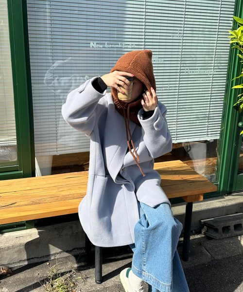 StyleSea（スタイルシー）の「ニットバラクラバ/ ネックウォーマー（ニットキャップ/ビーニー・レディース・ベージュ/ブラウン/ピンク/グリーン/アイボリー/ライラック/ミント/アイボリー系/チャコールグレー/ライム/ブラック/ブラウン系その他/キナリ/ライトグリーン/チョコ/ベビーピンク/ライトベージュ/ロイヤルブルー/スカイブルー/レッド・FREE）」の22枚目の写真