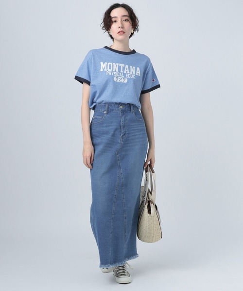 Champion(チャンピオン)の「【Champion(チャンピオン)】別注リンガーT(Tシャツ/カットソー・レディース・オフホワイト/ライトグレー/ブルー・FREE)」の4枚目の写真