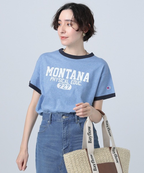 Champion(チャンピオン)の「【Champion(チャンピオン)】別注リンガーT(Tシャツ/カットソー・レディース・オフホワイト/ライトグレー/ブルー・FREE)」の11枚目の写真