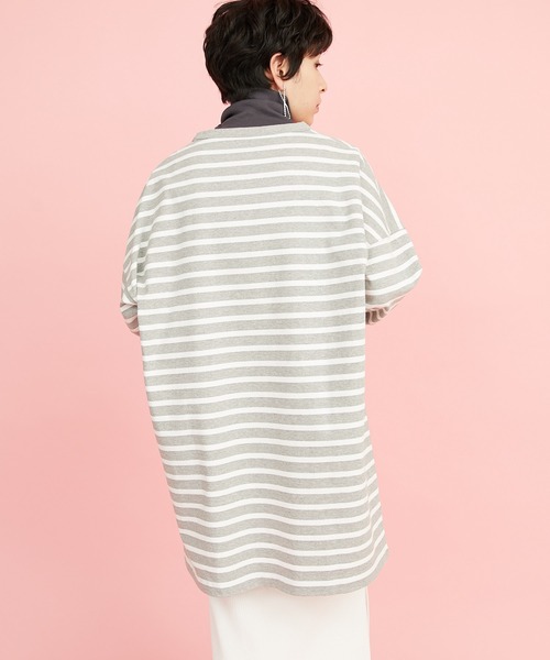 Whim Gazette ボーダー ワンピース ホワイトネイビー 綿 ルーズ Whim Gazette - Whim Gazette ボーダー ワンピース ホワイト