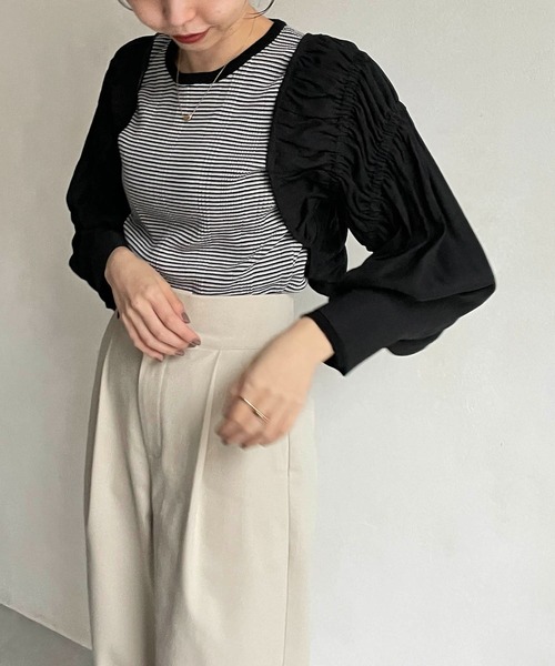 CAPRICIEUX LE'MAGE(カプリシューレマージュ)の「シャーリングボレロカーディガン(シャツ/ブラウス・レディース・ホワイト/ブラック/イエロー・FREE)」の9枚目の写真