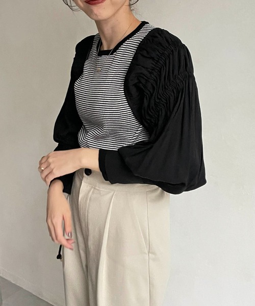 CAPRICIEUX LE'MAGE(カプリシューレマージュ)の「シャーリングボレロカーディガン(シャツ/ブラウス・レディース・ホワイト/ブラック/イエロー・FREE)」の10枚目の写真